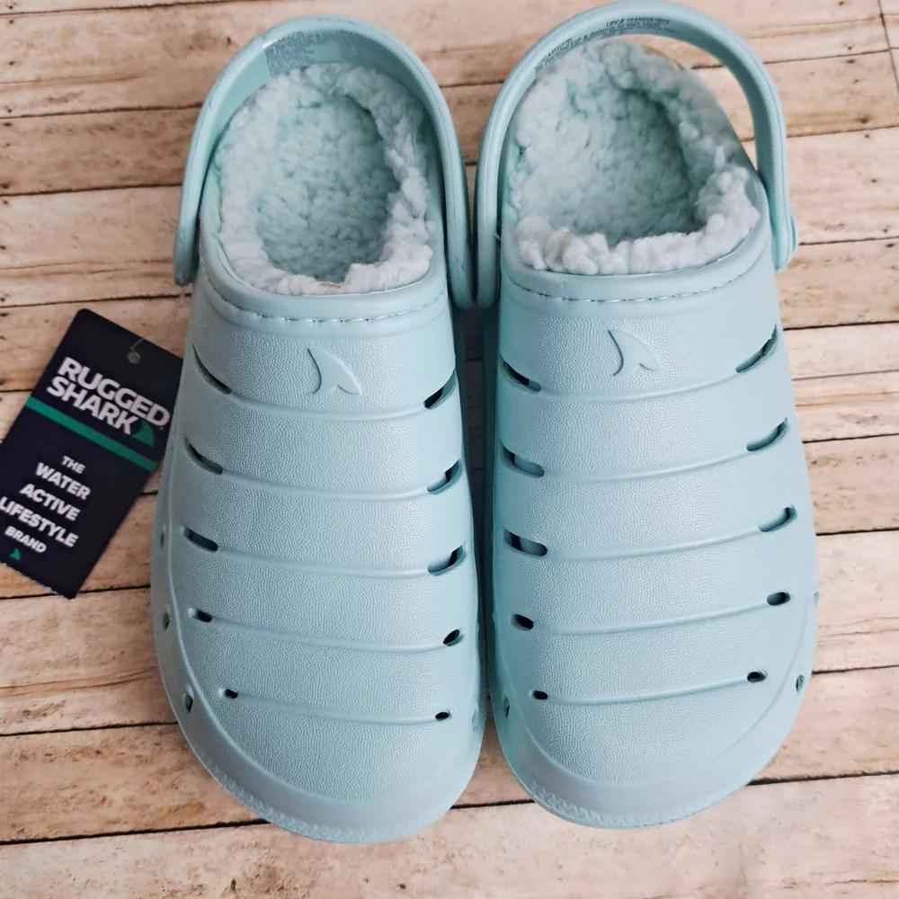 Rugged Shark Toddler Big Kids Lined Clogs Aqua Slippers Sandals Mint Green